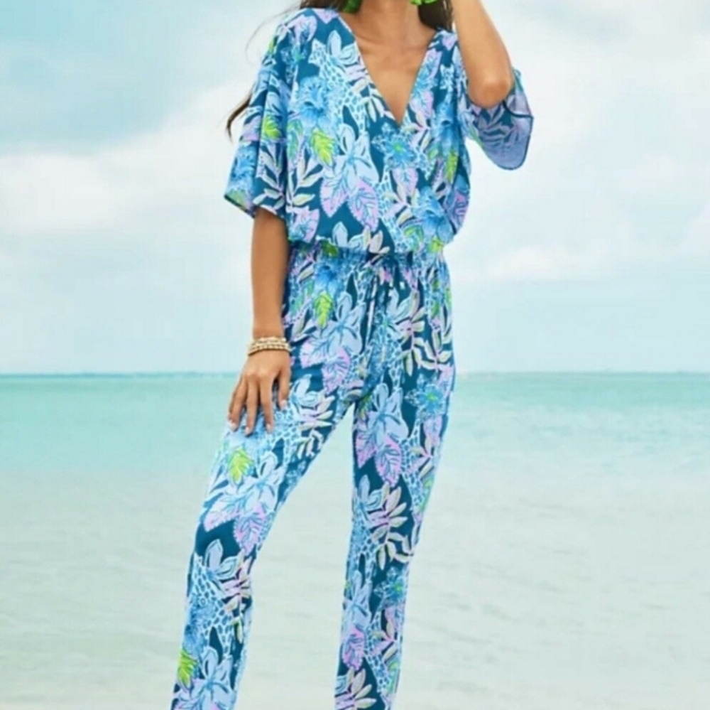 Lilly Pulitzer Merrit Jumpsuit In Macaw Blue Tall Me About It